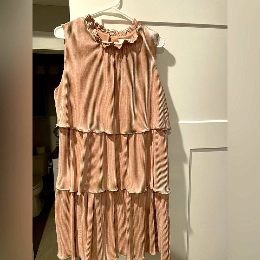 Anthro pink tiered high neck dress